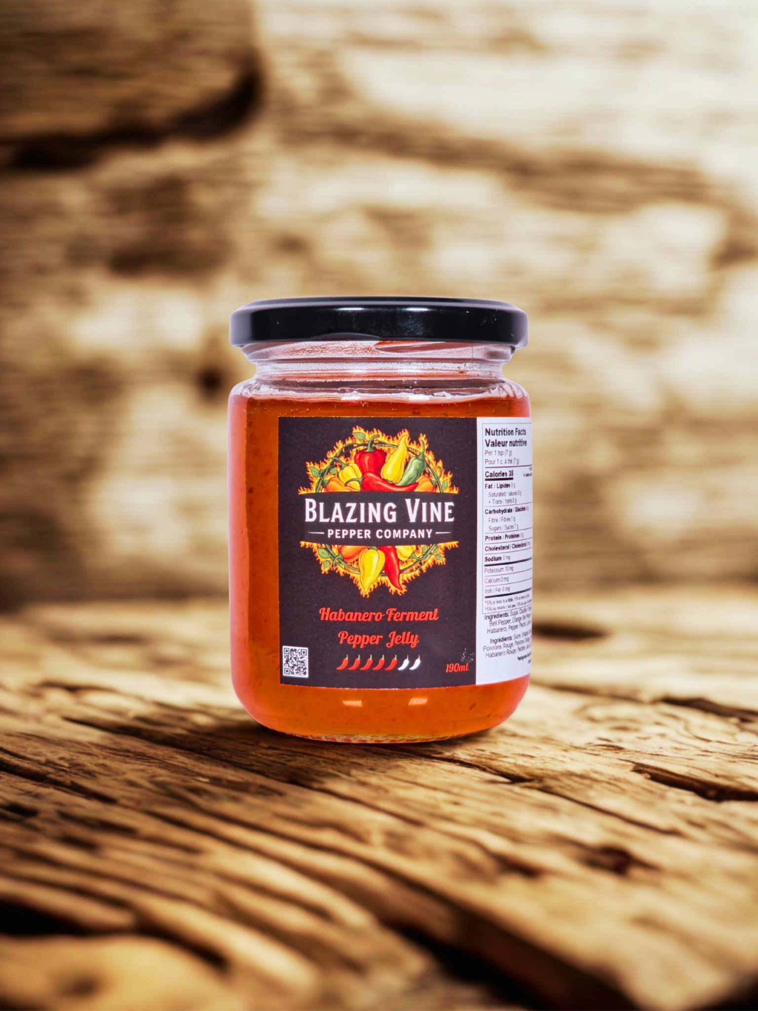 Blazing Vine Habanero Ferment Pepper Jelly extra hot — deep orange jelly in a glass jar