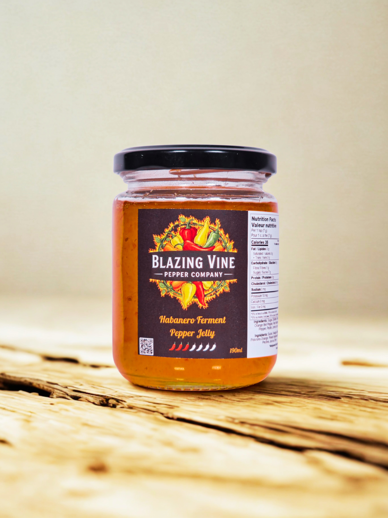 Blazing Vine Habanero Ferment Pepper Jelly medium heat — golden amber jelly in a glass jar